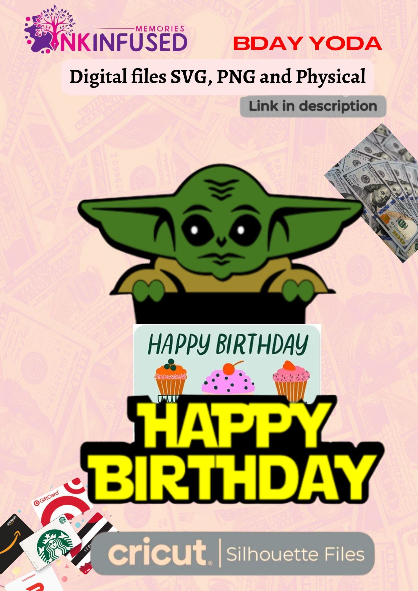 BABY YODA BDAY GIFT CARD HOLDER (DIGITAL FILE)