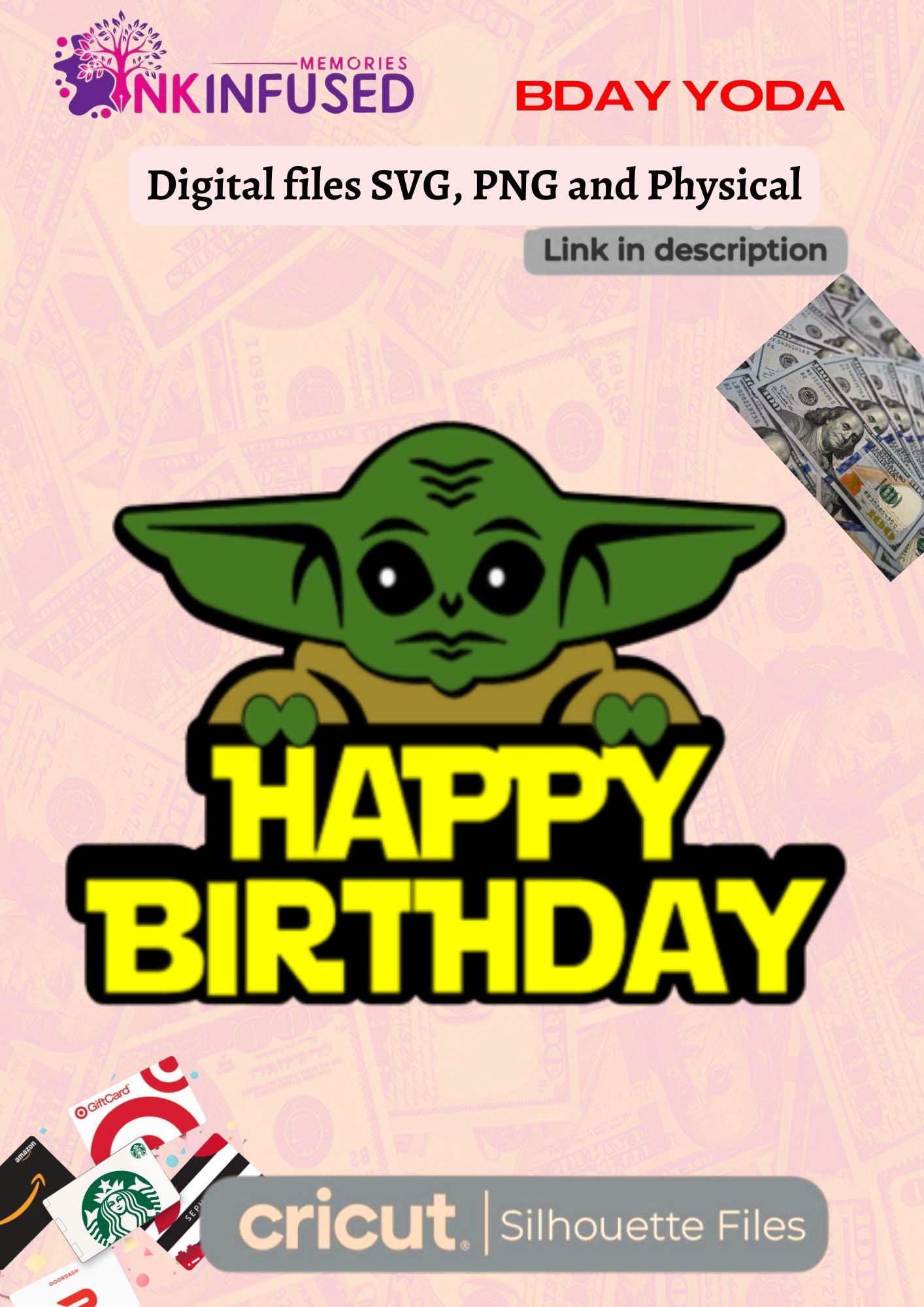 BABY YODA BDAY GIFT CARD HOLDER (DIGITAL FILE)